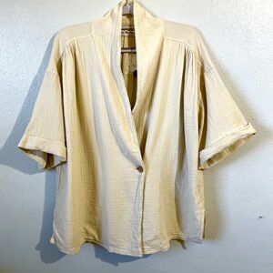 We The Free Medium Cream Gauze Blazer Art Cotton Single Button Relaxed Chic Fit